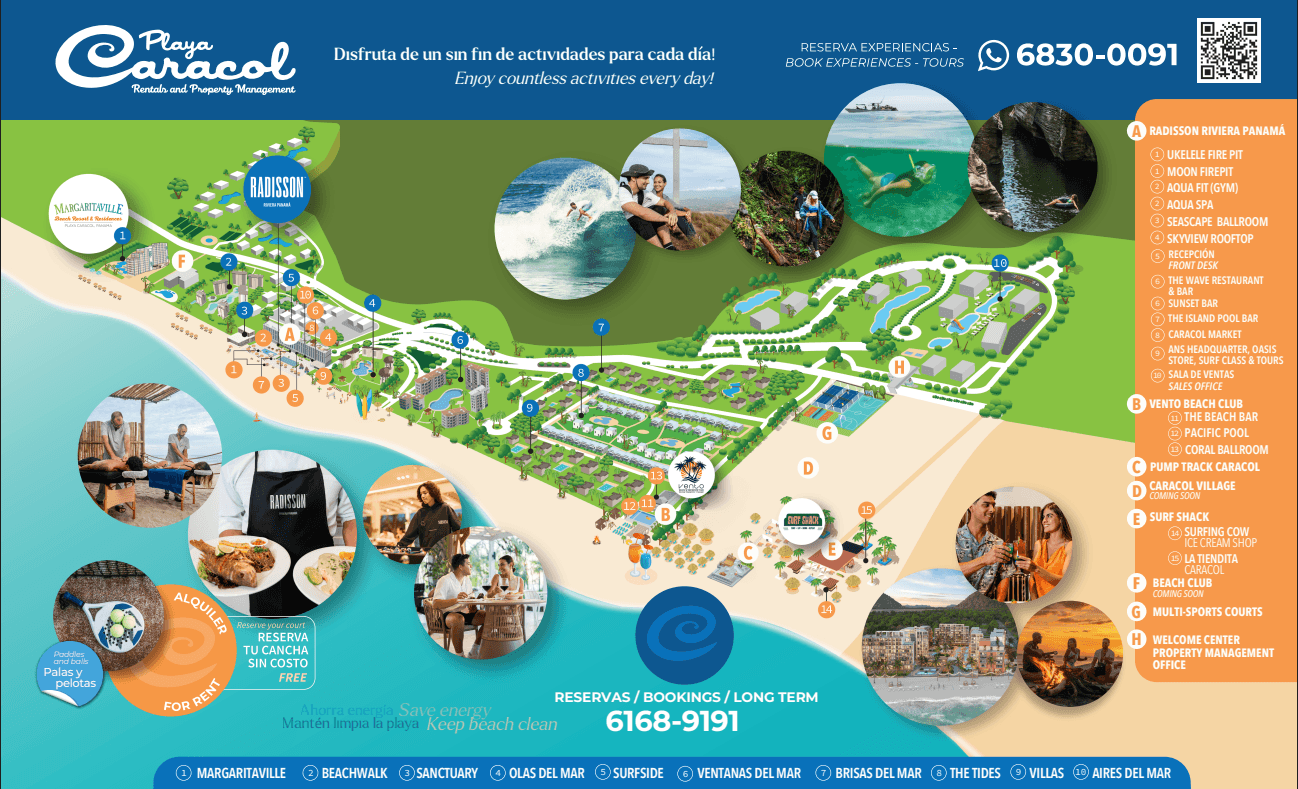 Map of the Playa Caracol resort showing all its locations