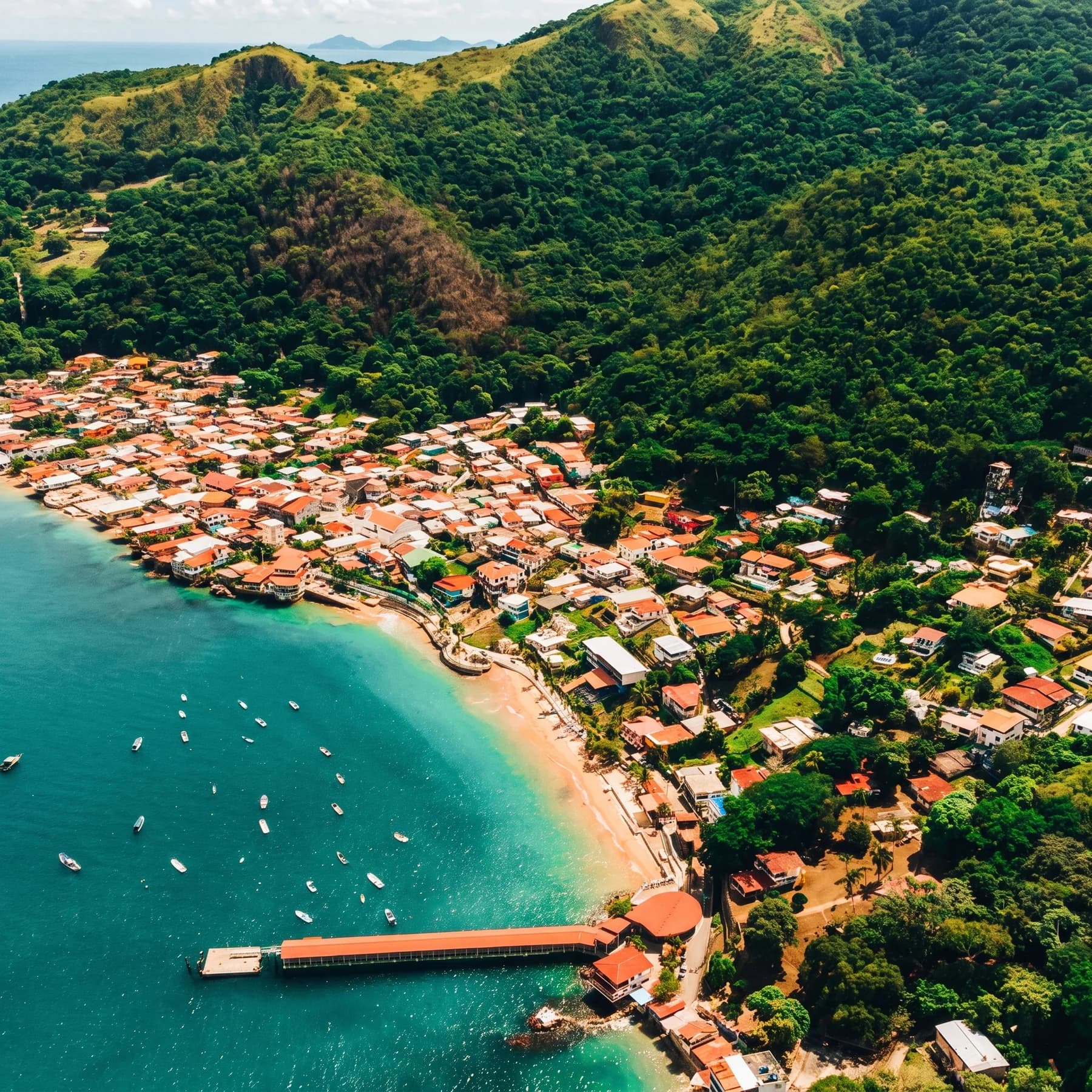 Vista aérea de la costa y la bahía