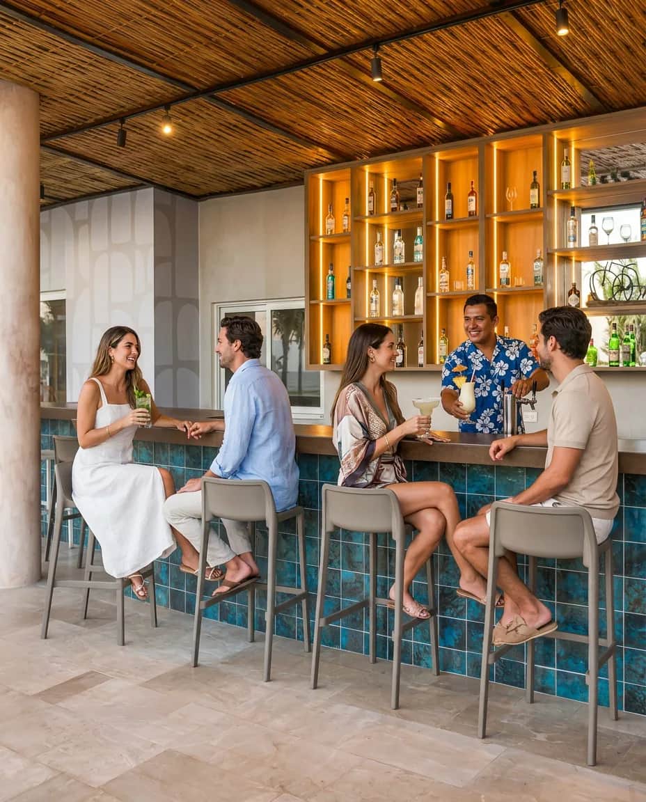 Guests at the bar of The Waves Restaurant & Bar